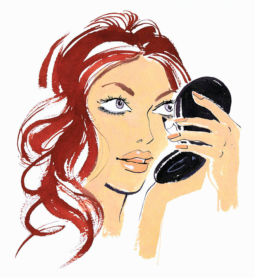 Beautiful woman applying eye liner, illustration