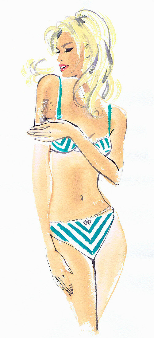 Beautiful woman in underwear exfoliating, illustration