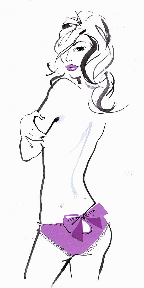 Woman wearing purple panties with bow, illustration