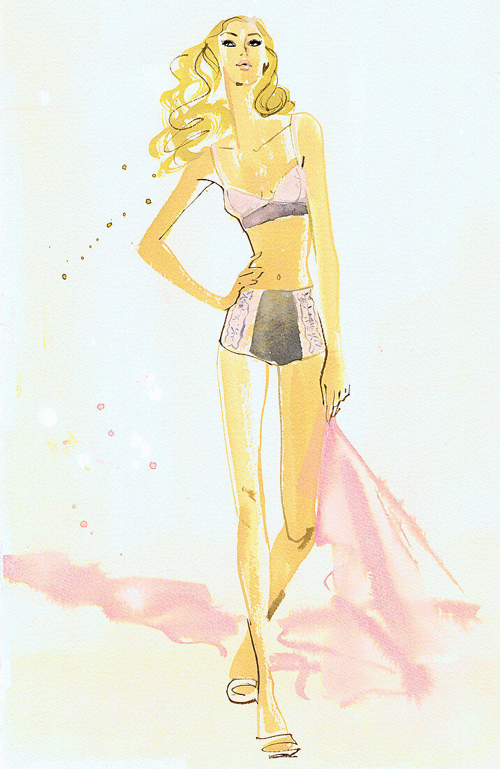 Beautiful woman wearing pink lingerie, illustration