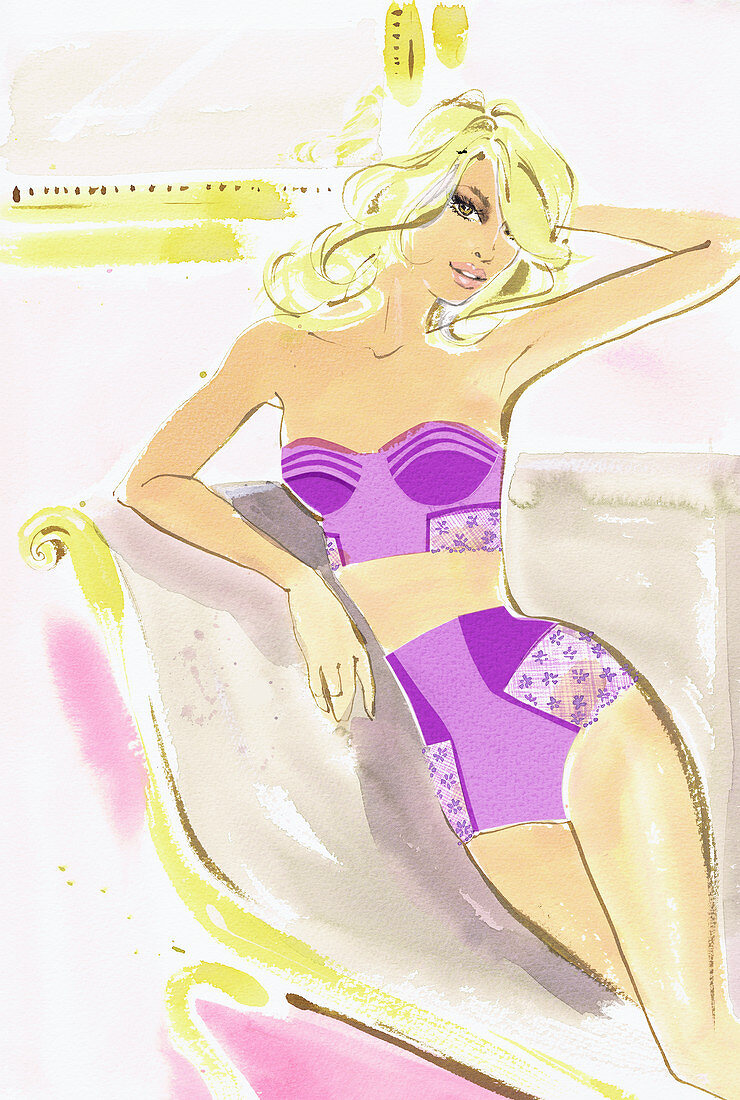 Beautiful woman in purple lingerie, illustration