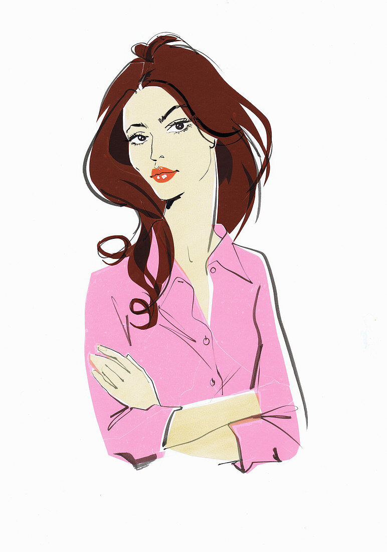 Woman with arms crossed and disapproving look, illustration