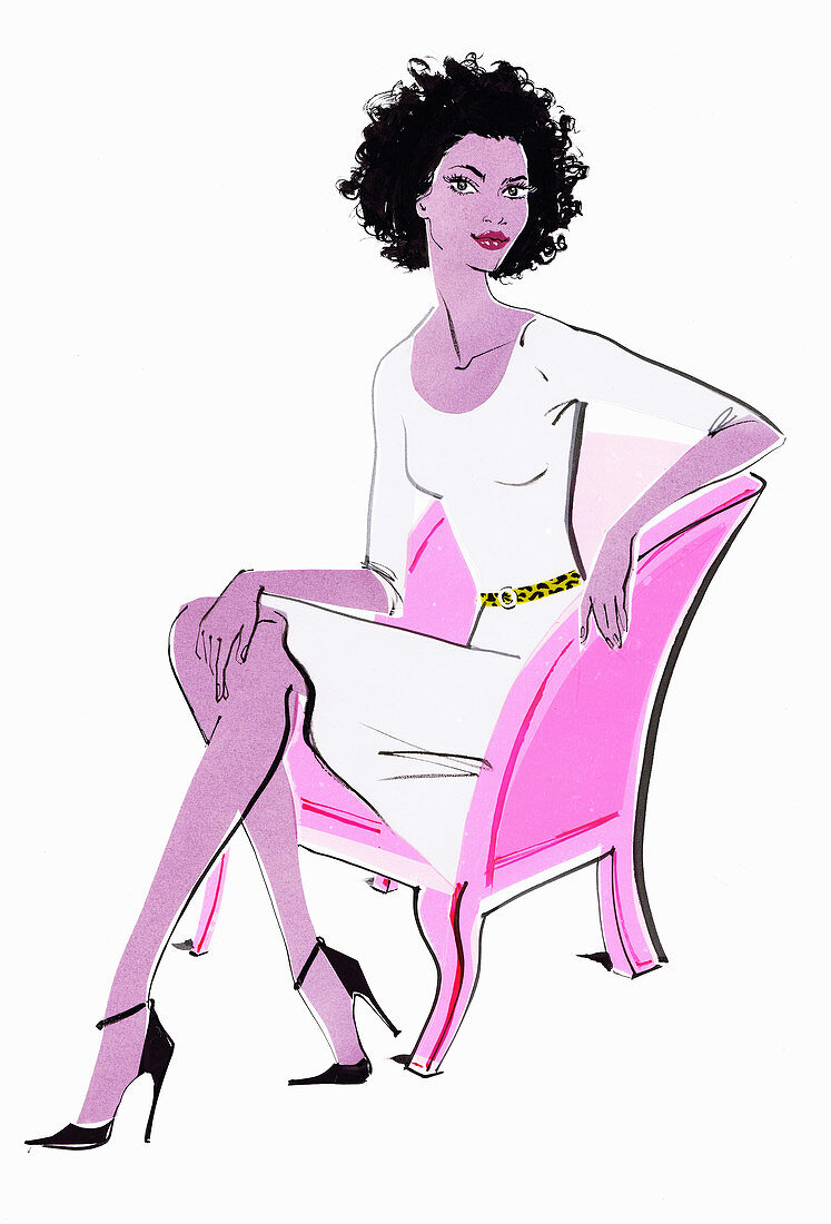 Confident elegant woman sitting in armchair illustration