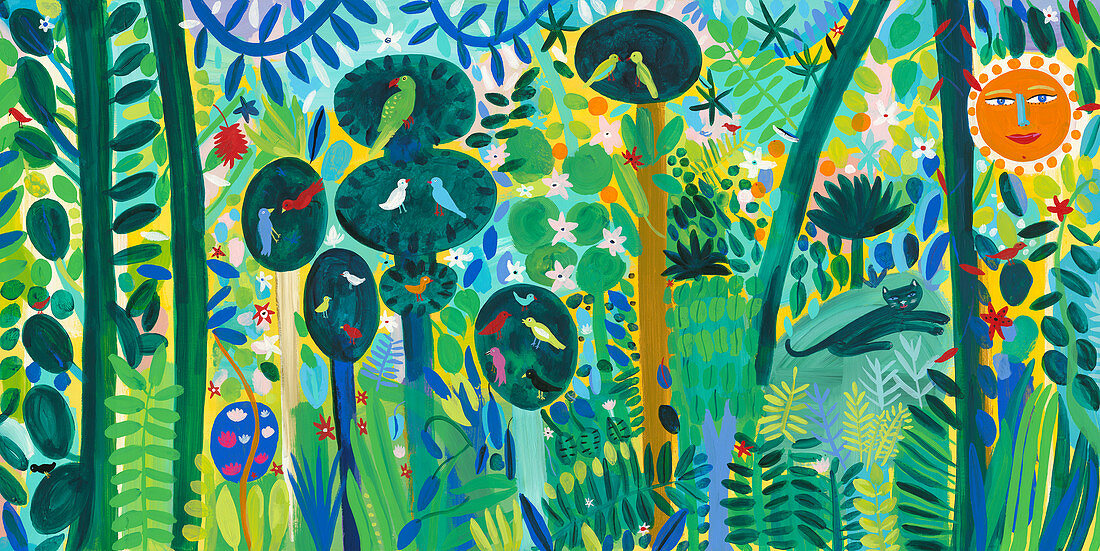 Lush multicoloured jungle, illustration