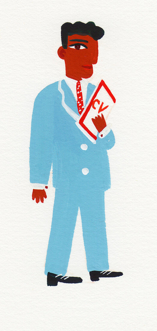 Businessman holding cv, illustration
