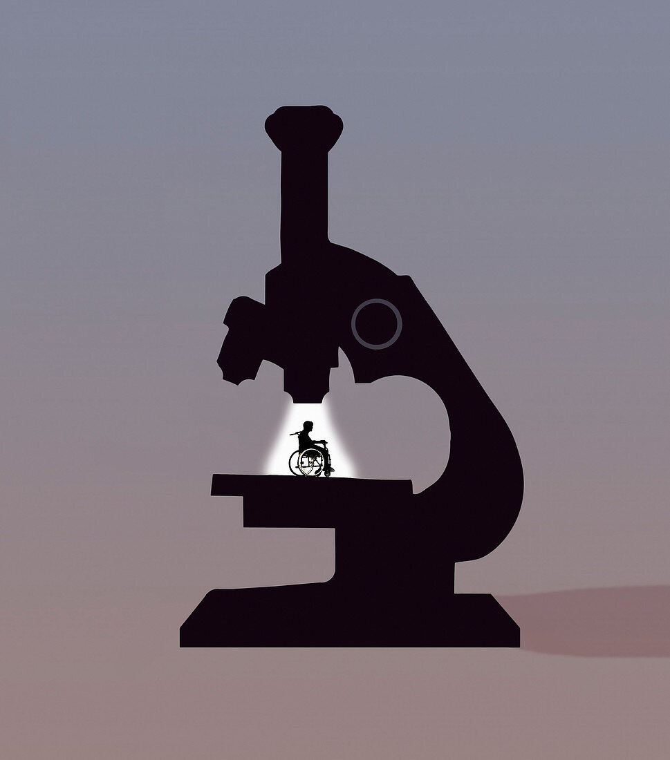 Disabled man under the microscope, illustration