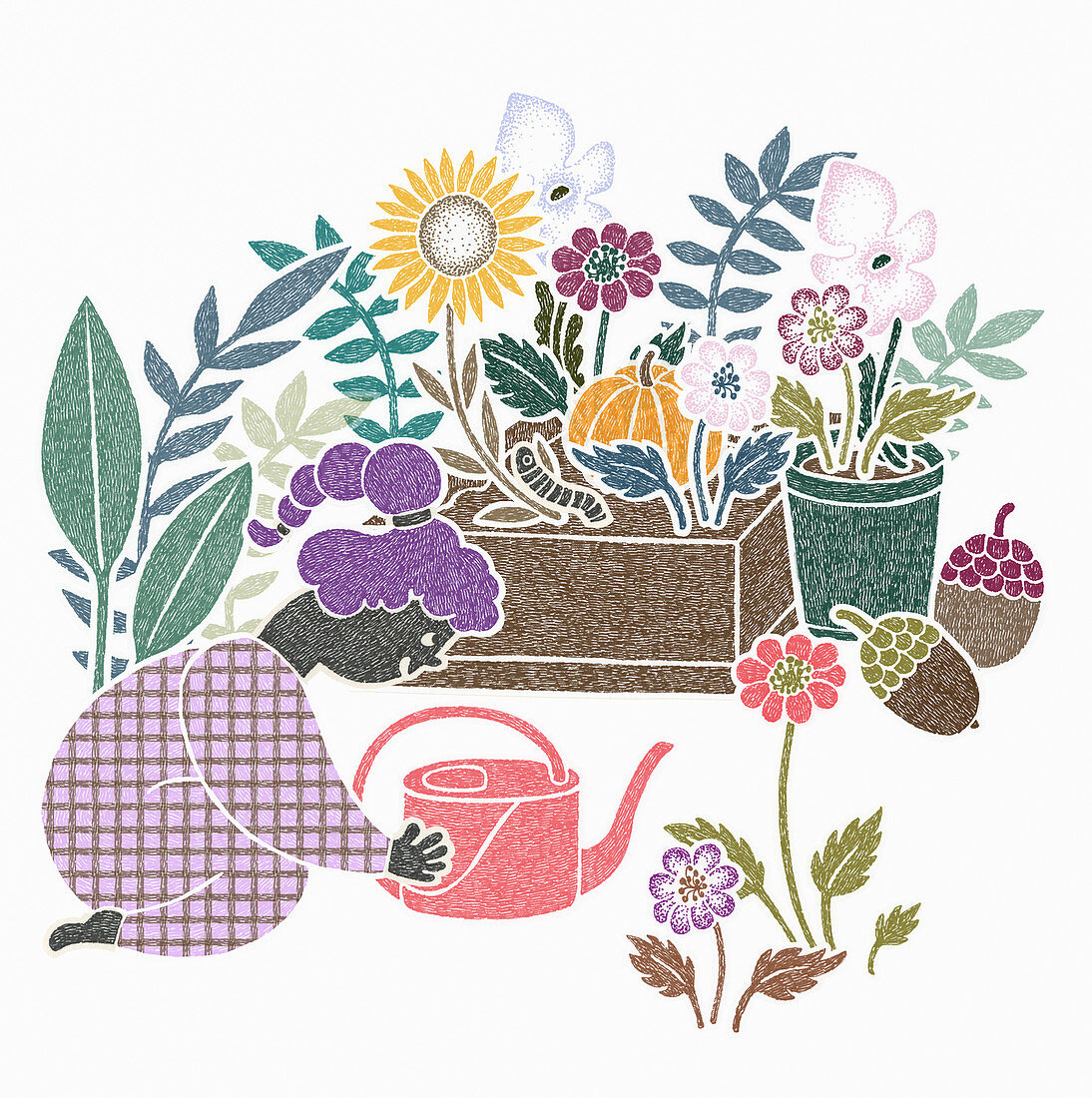 Woman gardening, illustration