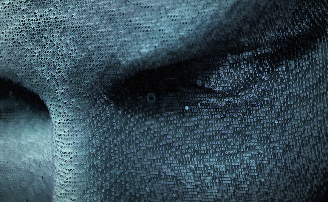 Three dimensional eyes in binary code, illustration