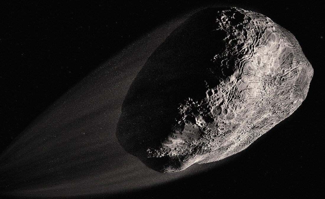 Close up of asteroid in space, illustration