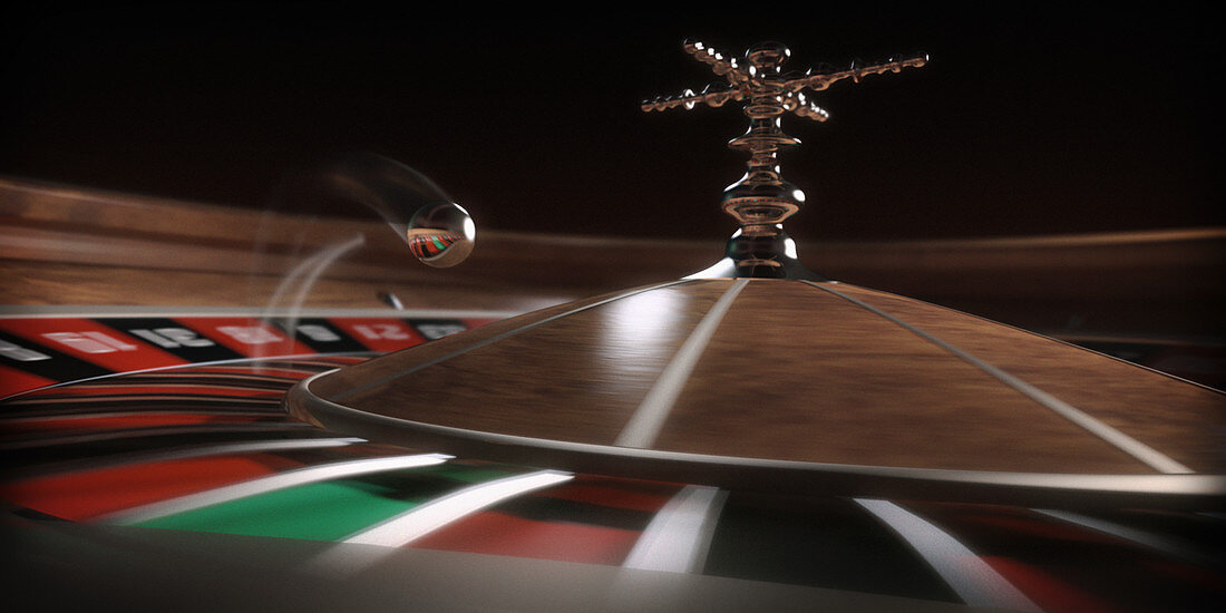 Close up of ball bouncing on roulette wheel, illustration
