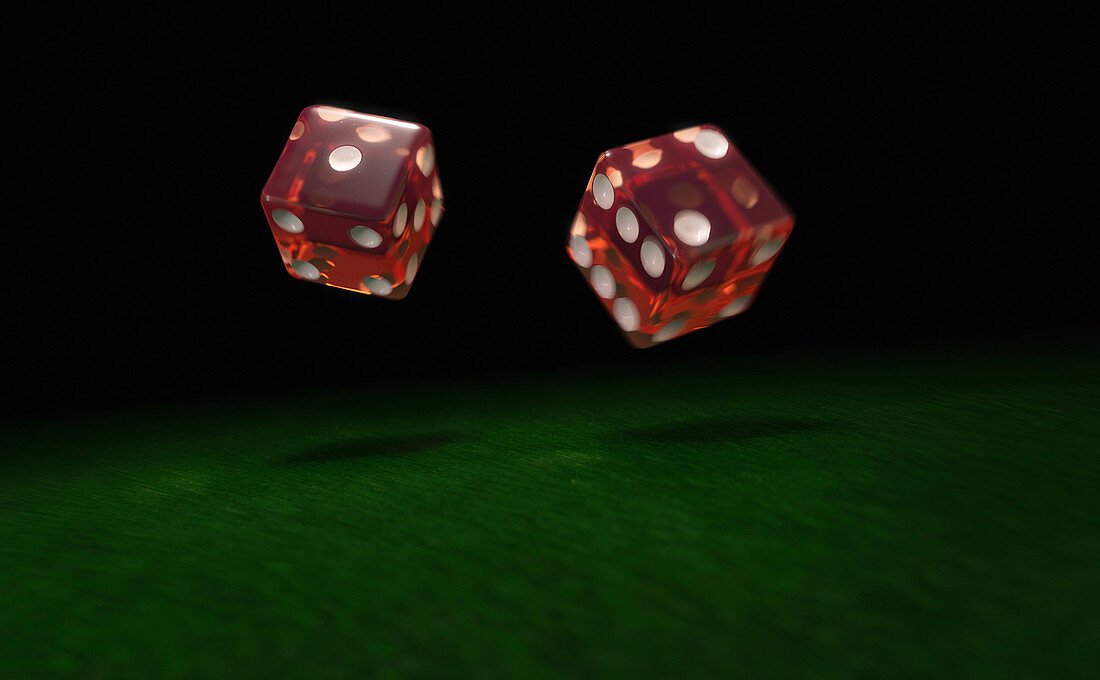 Close up of two rolling dice, illustration