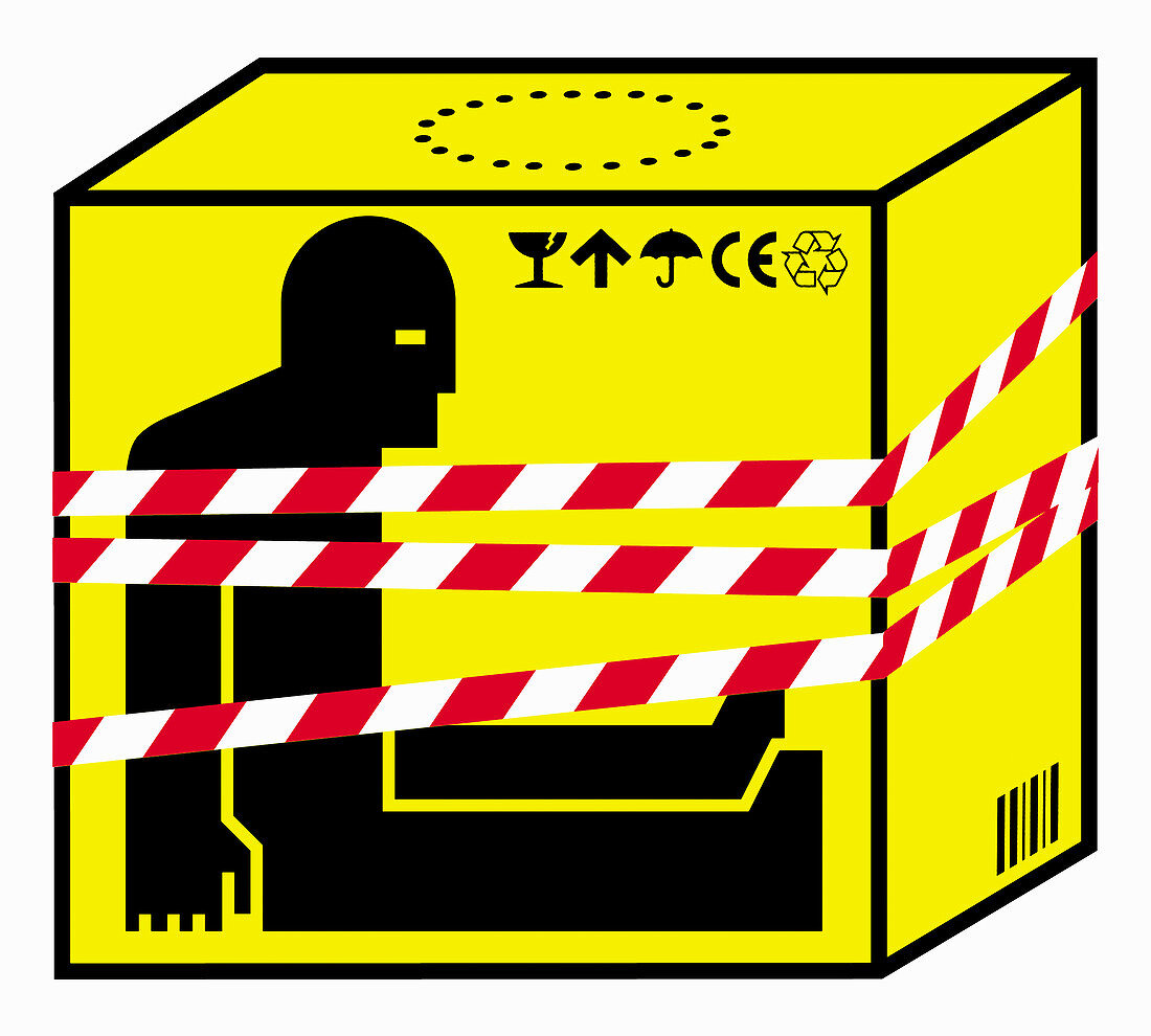 Refugee inside of box, illustration