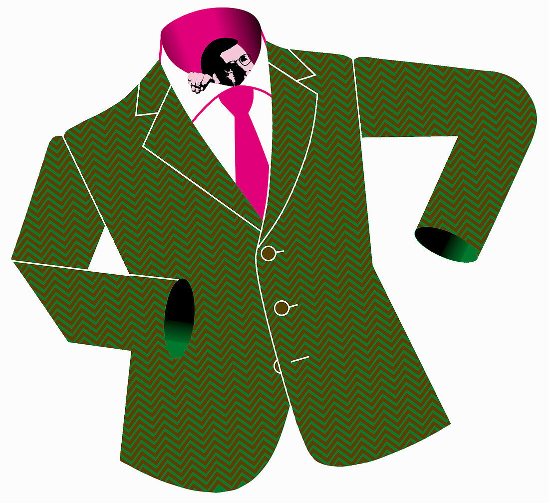Small businessman in too large suit, illustration
