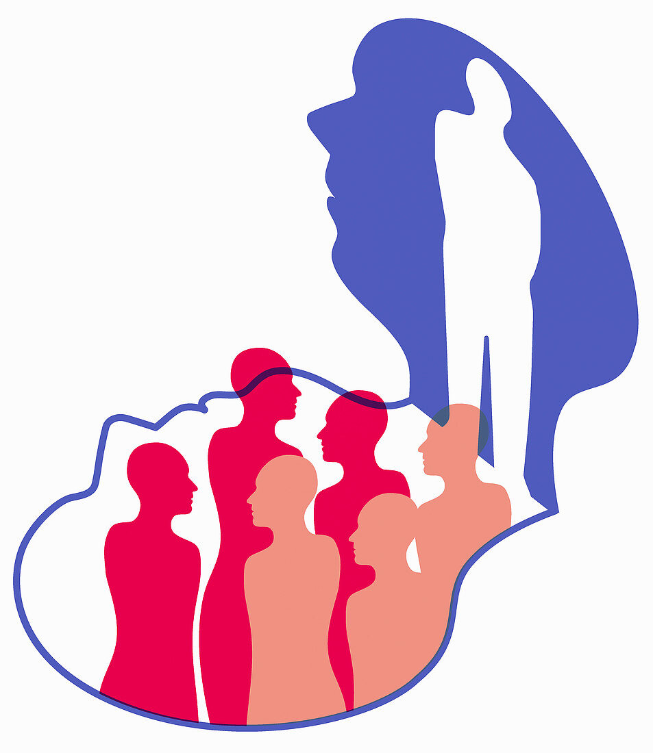 Man thinking about group of people, illustration