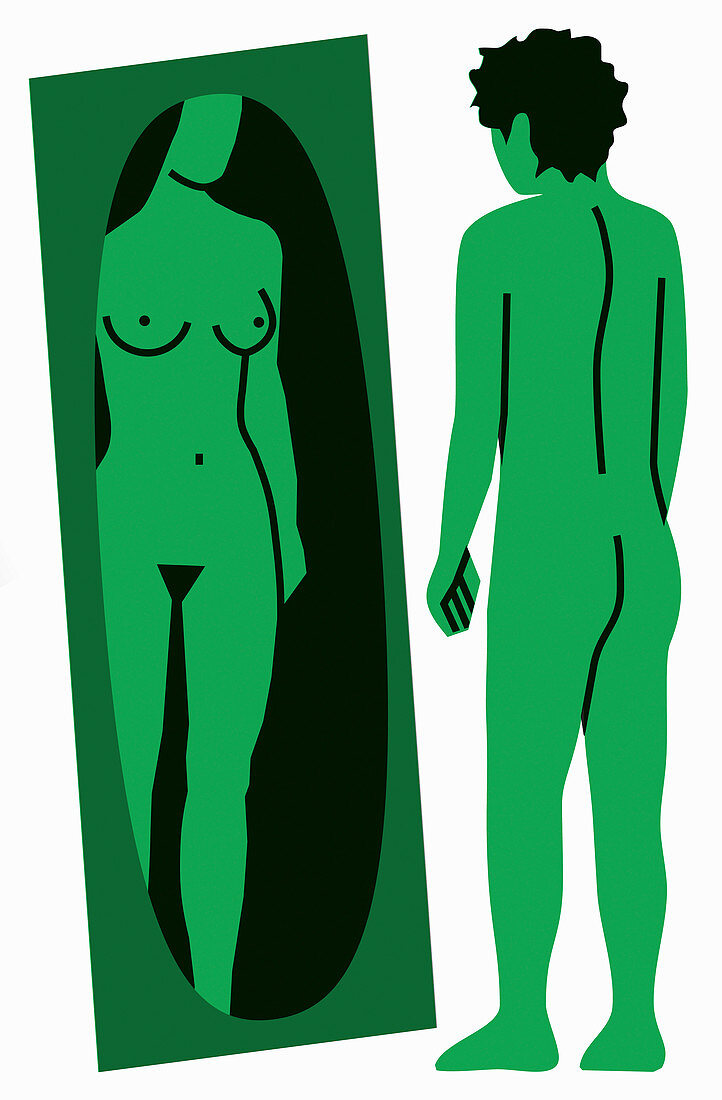 Man seeing female reflection, illustration