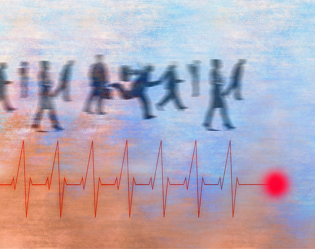 Business people rushing and heartbeat, illustration