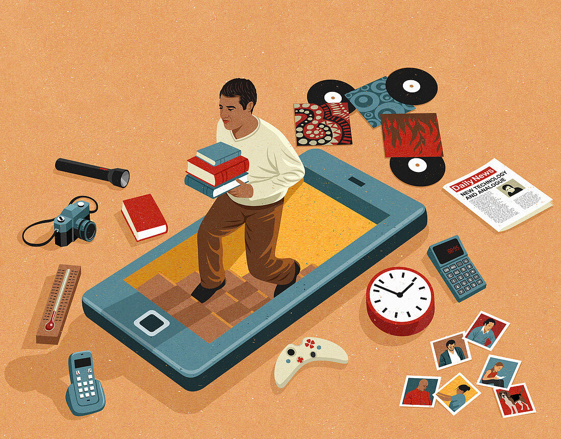 Things made obsolete by smartphone apps, illustration