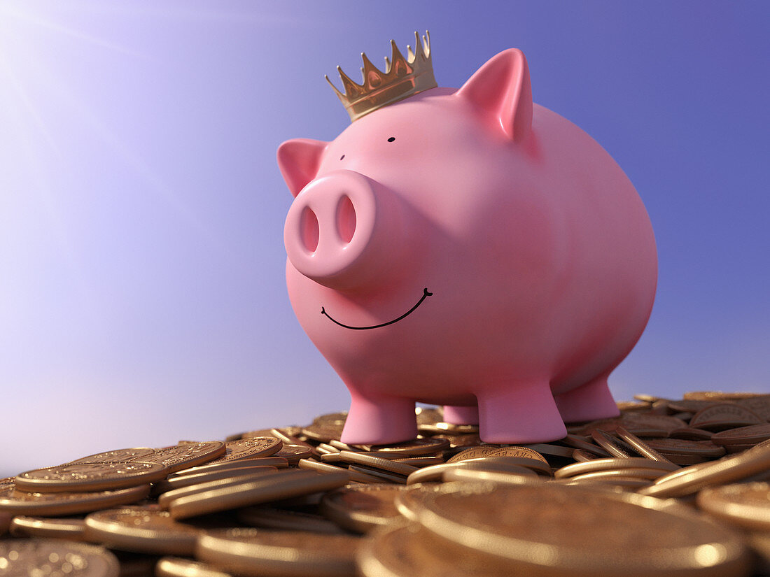 Happy piggy bank, illustration