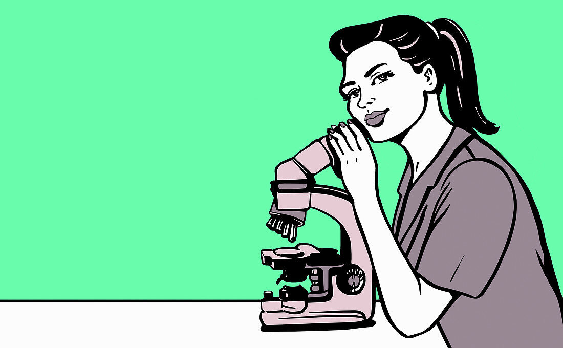 Scientist using microscope, illustration