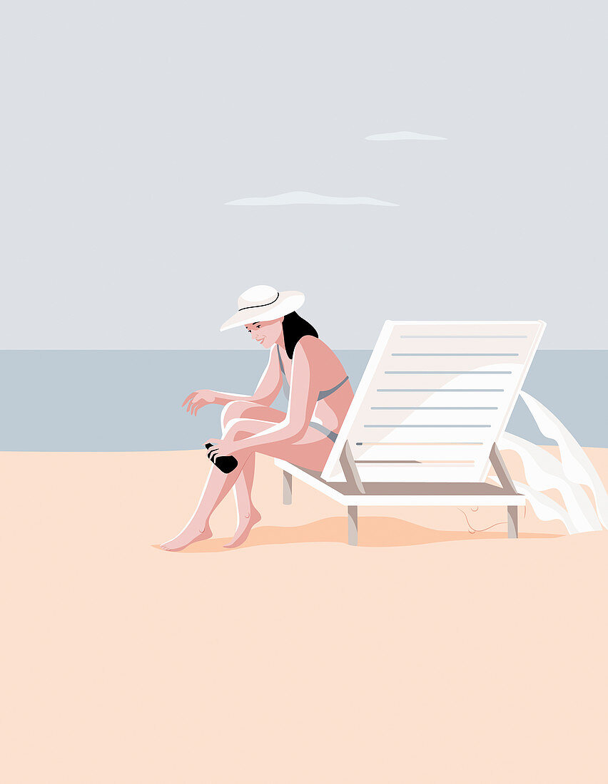 Woman applying sun lotion, illustration