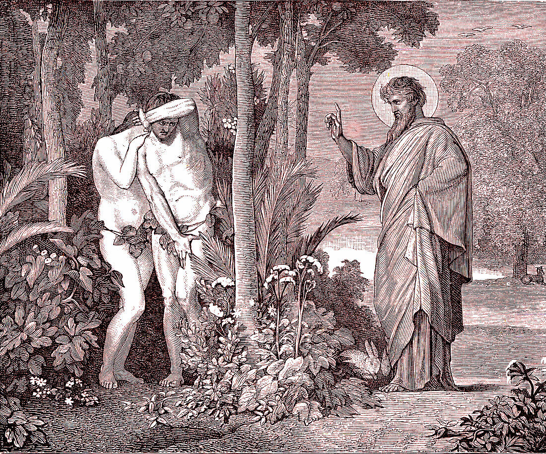 God with Adam and Eve, 19th century illustration