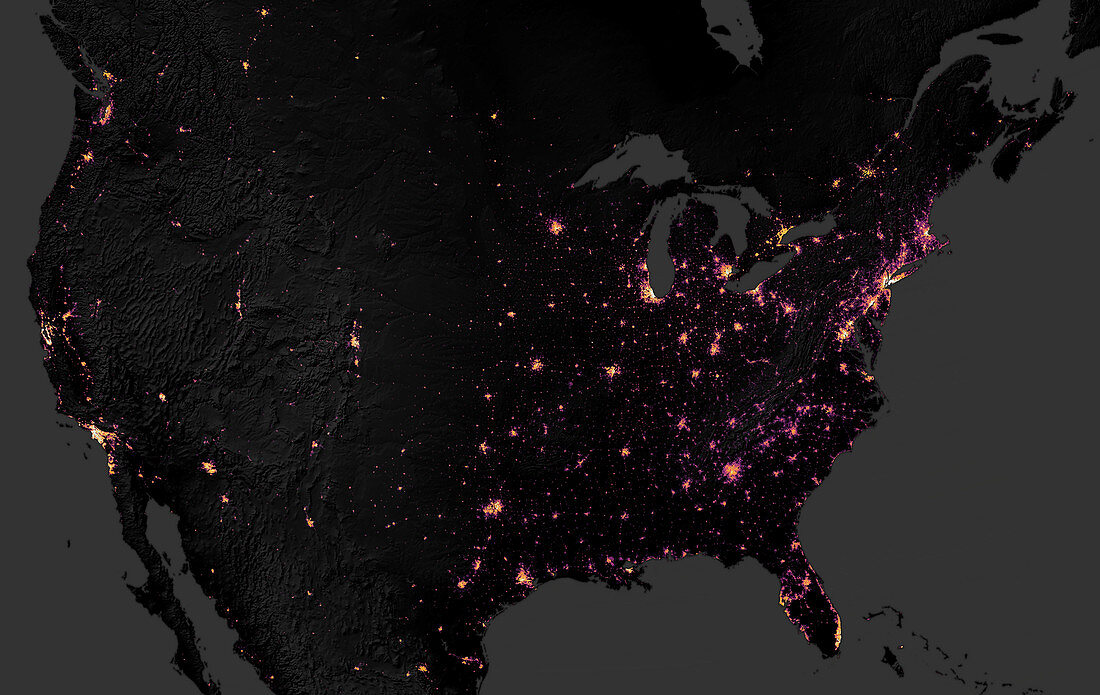 Carbon footprints of North American cities, satellite map