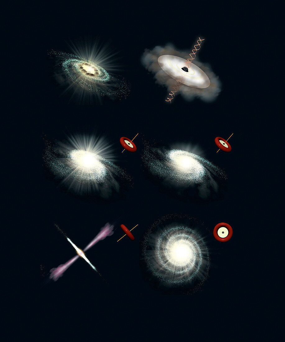 Active galaxy features, illustration