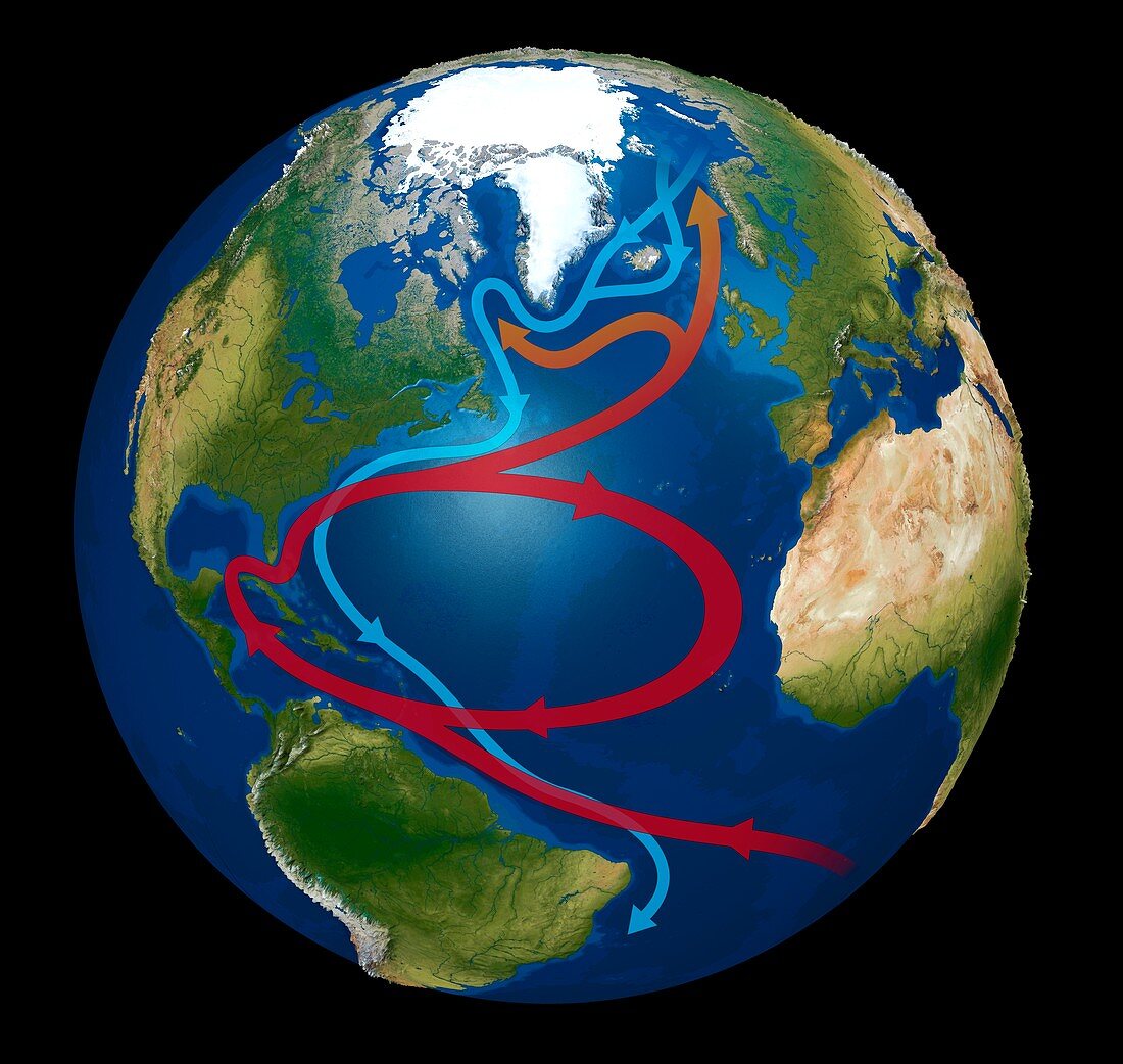Atlantic Ocean currents, illustration