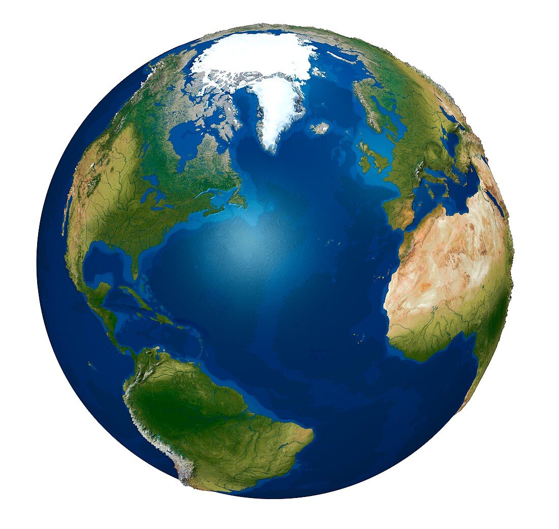North Atlantic Ocean on an Earth globe, illustration