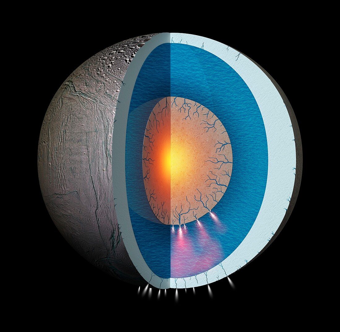 Ocean inside Saturn's moon Enceladus, illustration
