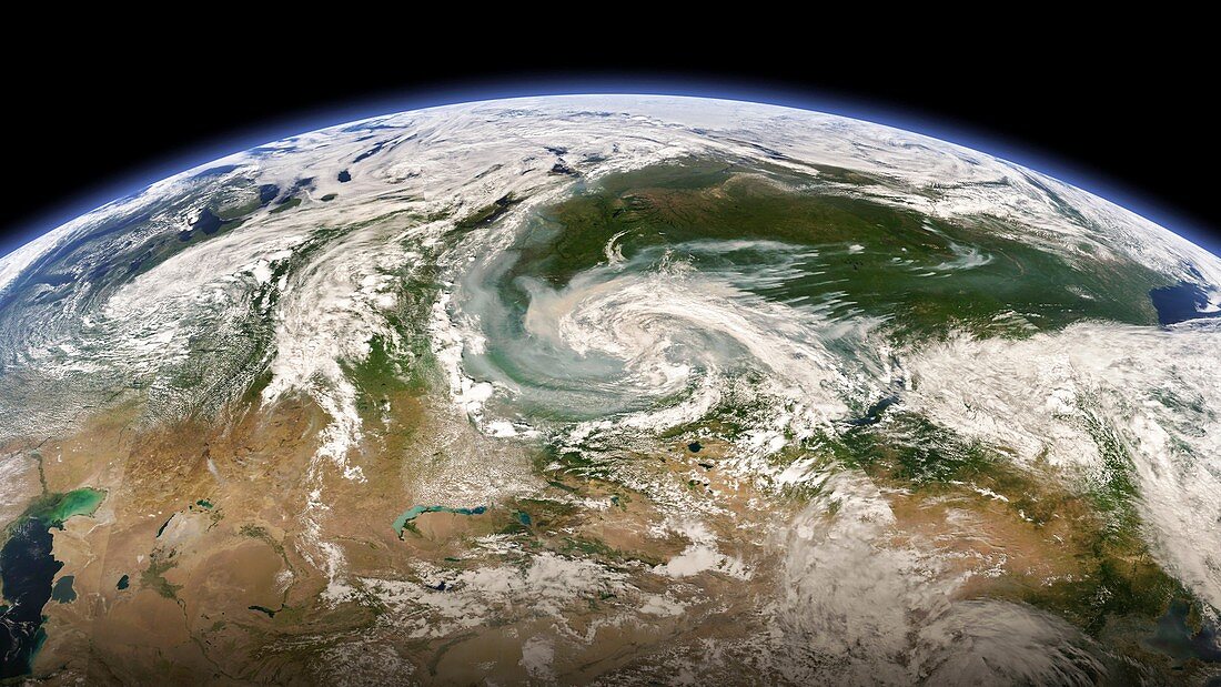 Wildfire smoke over Russia, satellite image