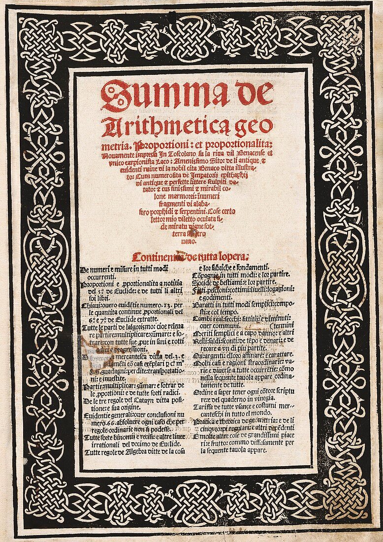 Summa de arithmetica, title page from 1523 edition