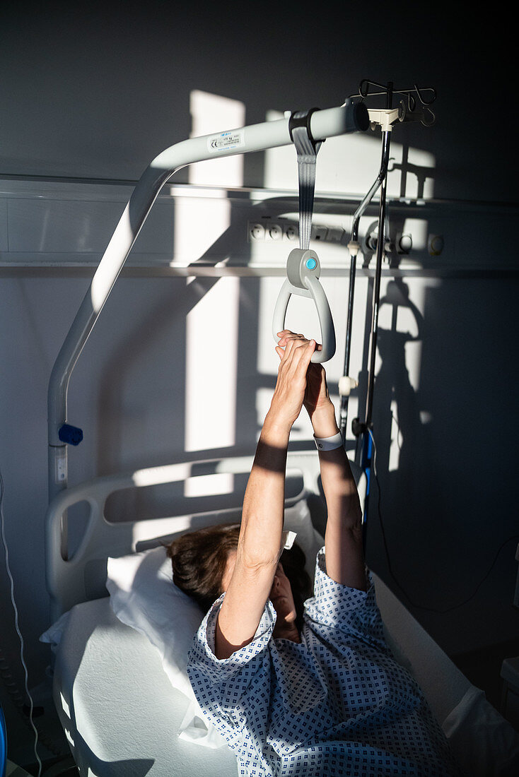 Woman in hospital room