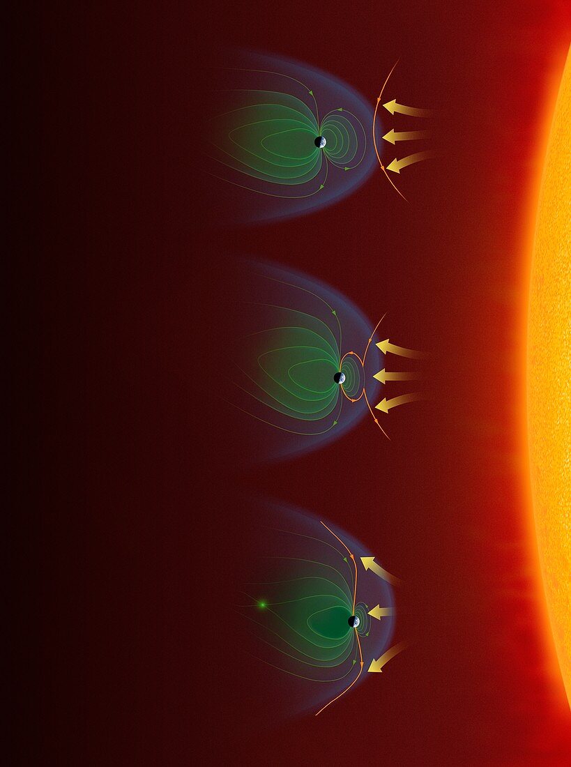 Coronal mass ejection and magnetosphere, illustration