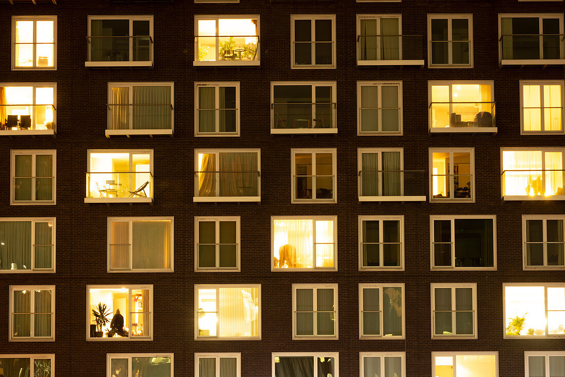 Modern apartment block at night