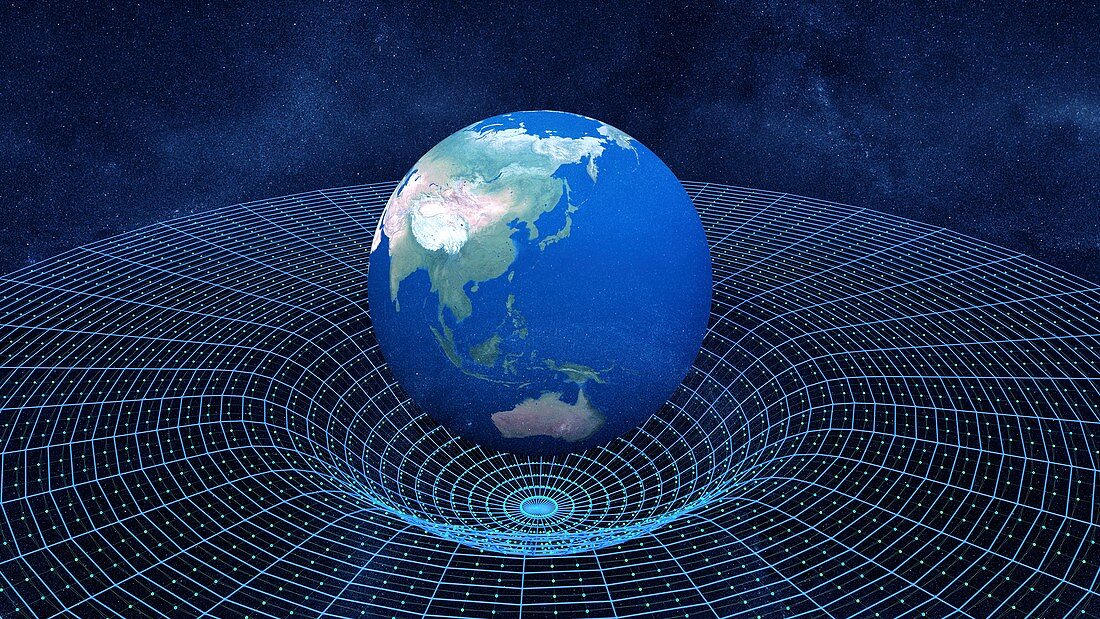 Earth warping spacetime, illustration