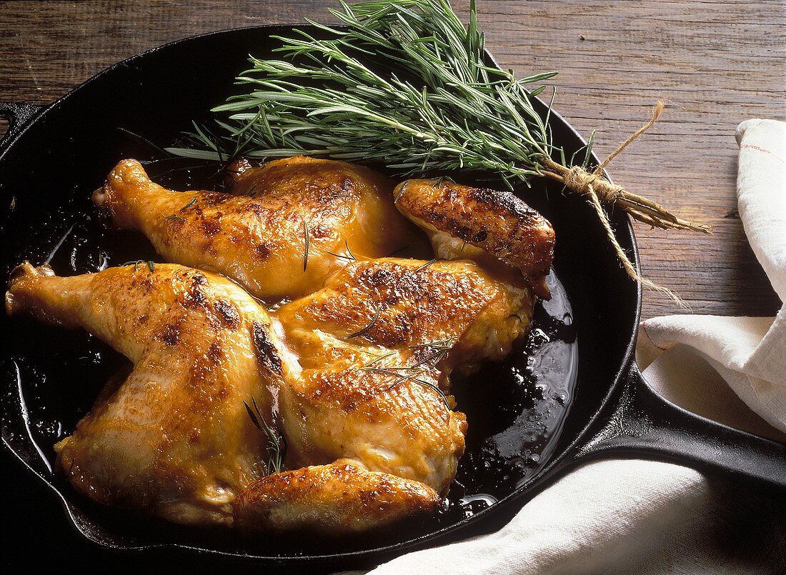 Rosemary chicken in frying pan