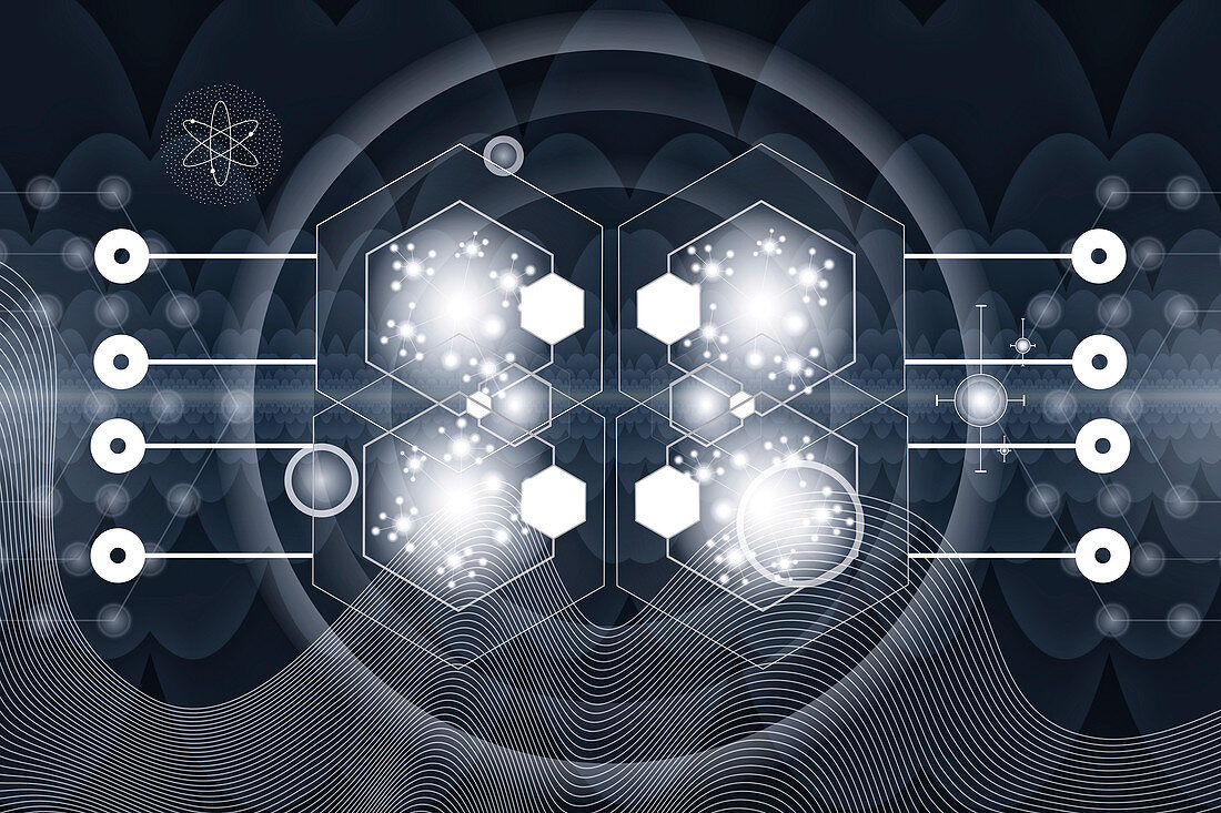 Neuromorphic quantum chip, conceptual illustration