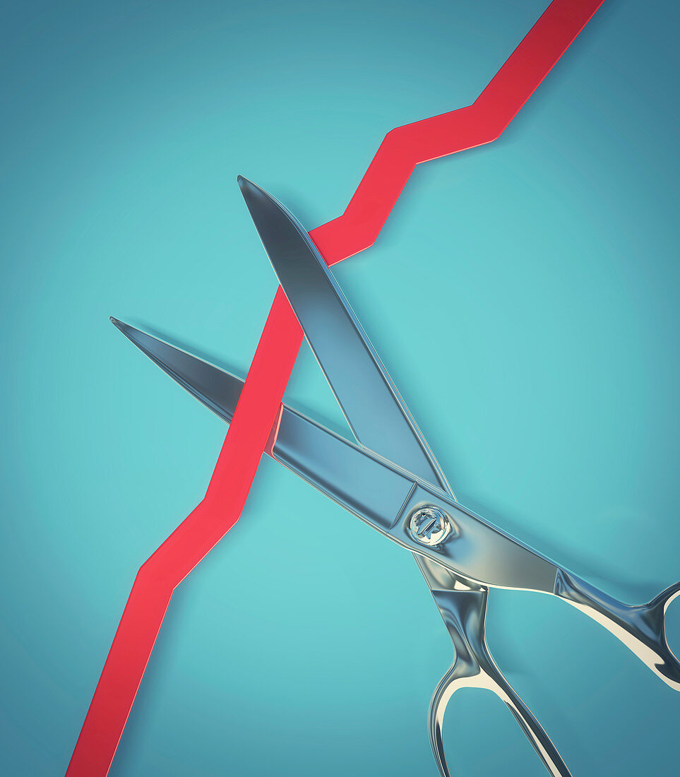 Scissors cutting a rising line graph, illustration