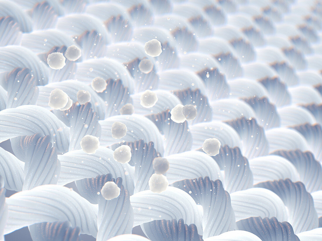 Microscopic laundry detergent particles, illustration