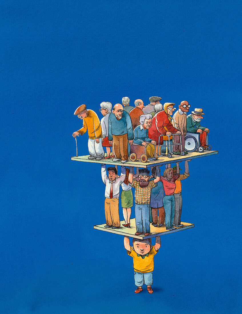 Ageing population pyramid,illustration