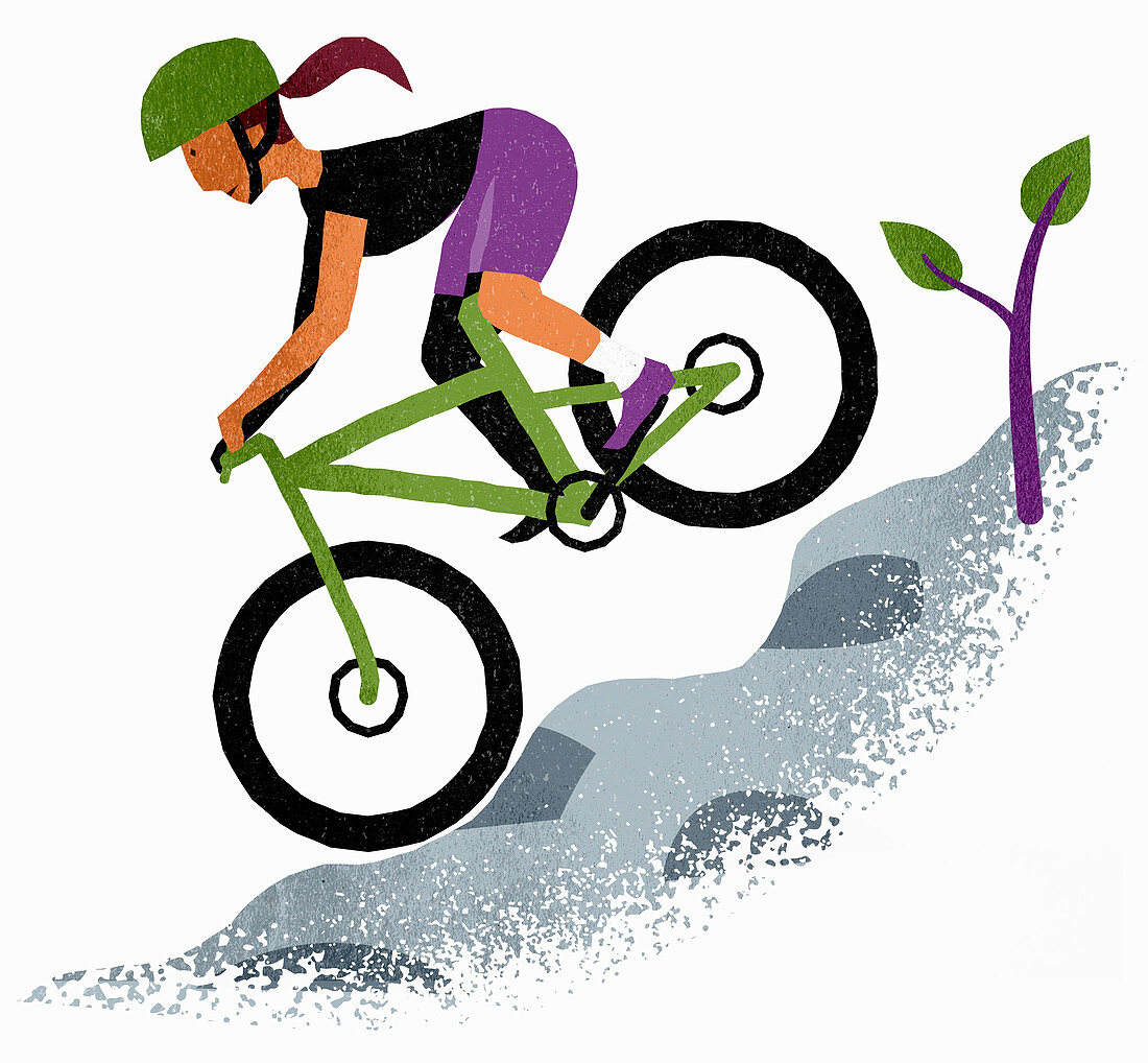 Woman mountain biking,illustration
