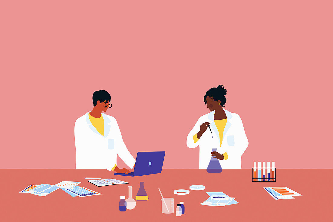 Researchers in laboratory,illustration