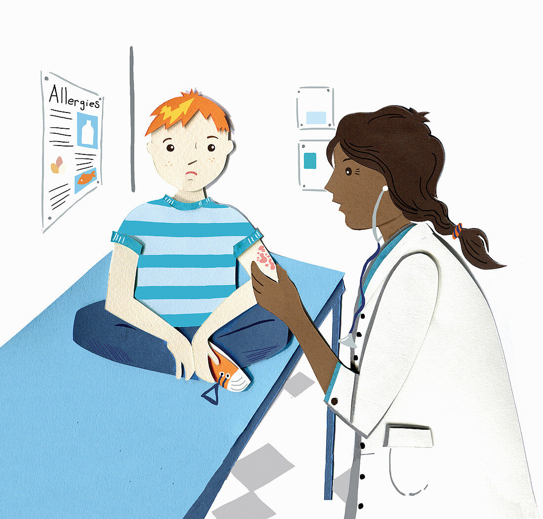Boy having allergy test,illustration