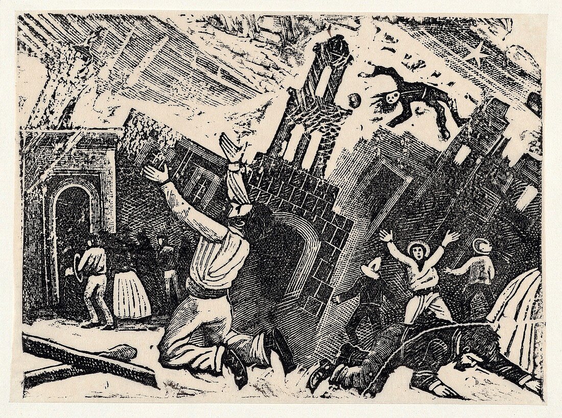 Death and destruction during an earthquake,illustration