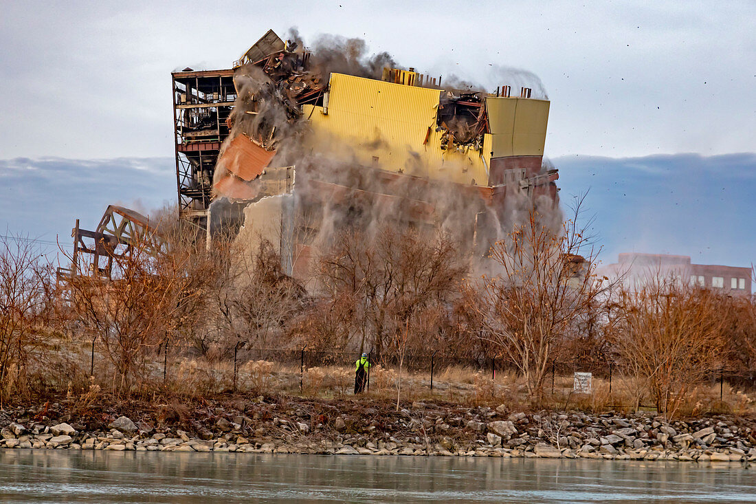 Power plant demolition,Michigan,USA