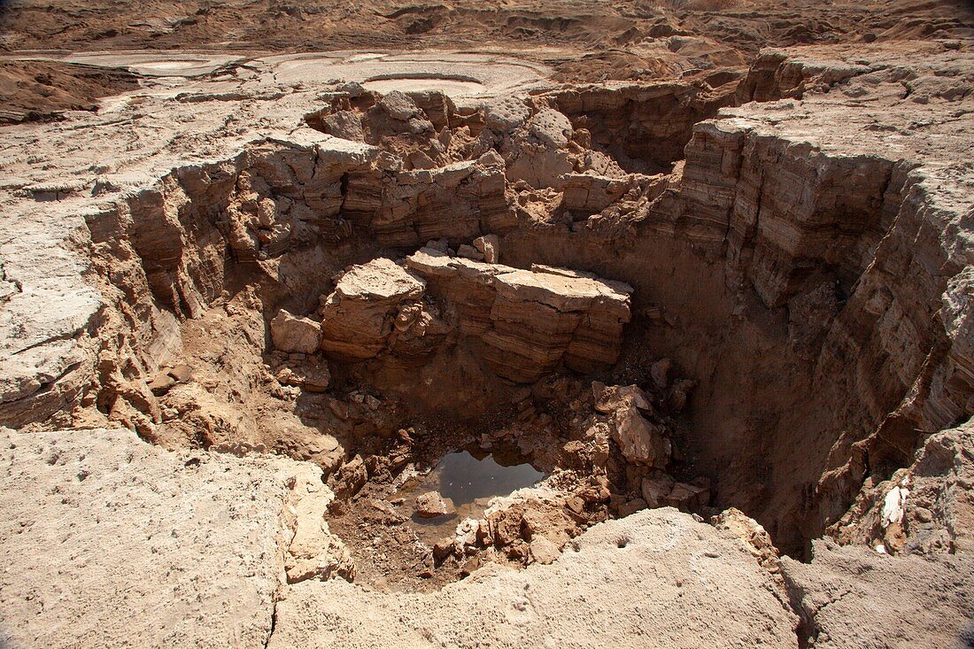 Sink holes on the shore of the Dead Sea,Israel