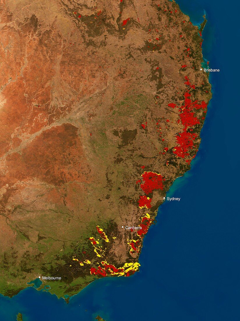 Eastern Australia bushfires,satellite map