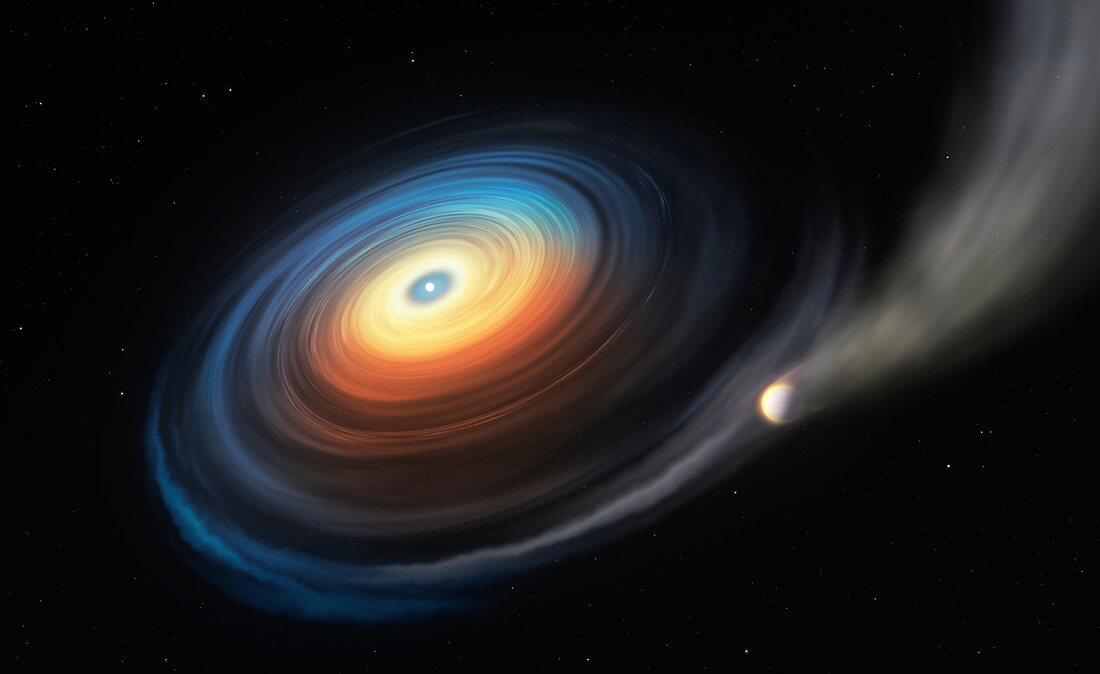 Exoplanet orbiting a white dwarf star,illustration