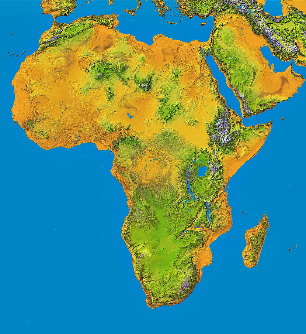 Topographical map of Africa,satellite radar data